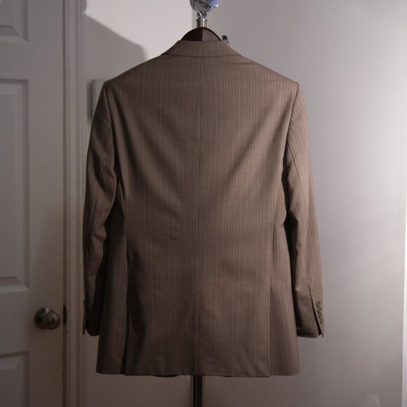 Taupe pinstripe Suit  38R/32W  96% Wool / 4% Lycra - Picture 3 of 8